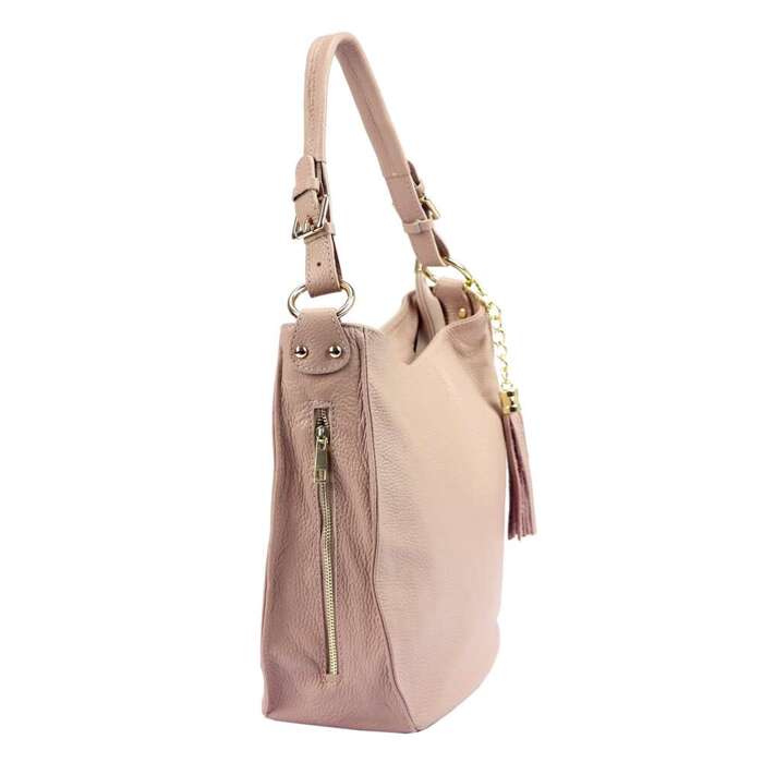 Dámska kožená kabelka Luka 20-011 DOLLARO shopperbag svetlo ružová s odnímateľným popruhom