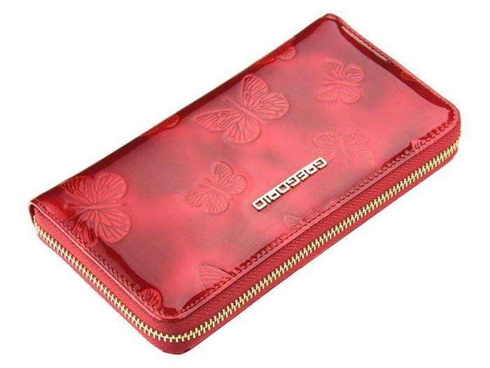 Dámska peňaženka Gregorio BT-119 z prírodnej kože červená s motýľmi veľká s ochranou RFID 